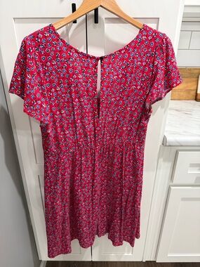 Red Floral Short-Sleeve Midi Dress